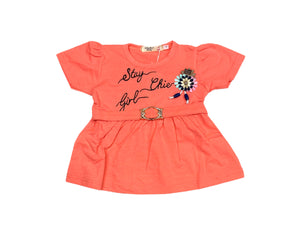 Girls Poplin Frock With Flapper - Peach