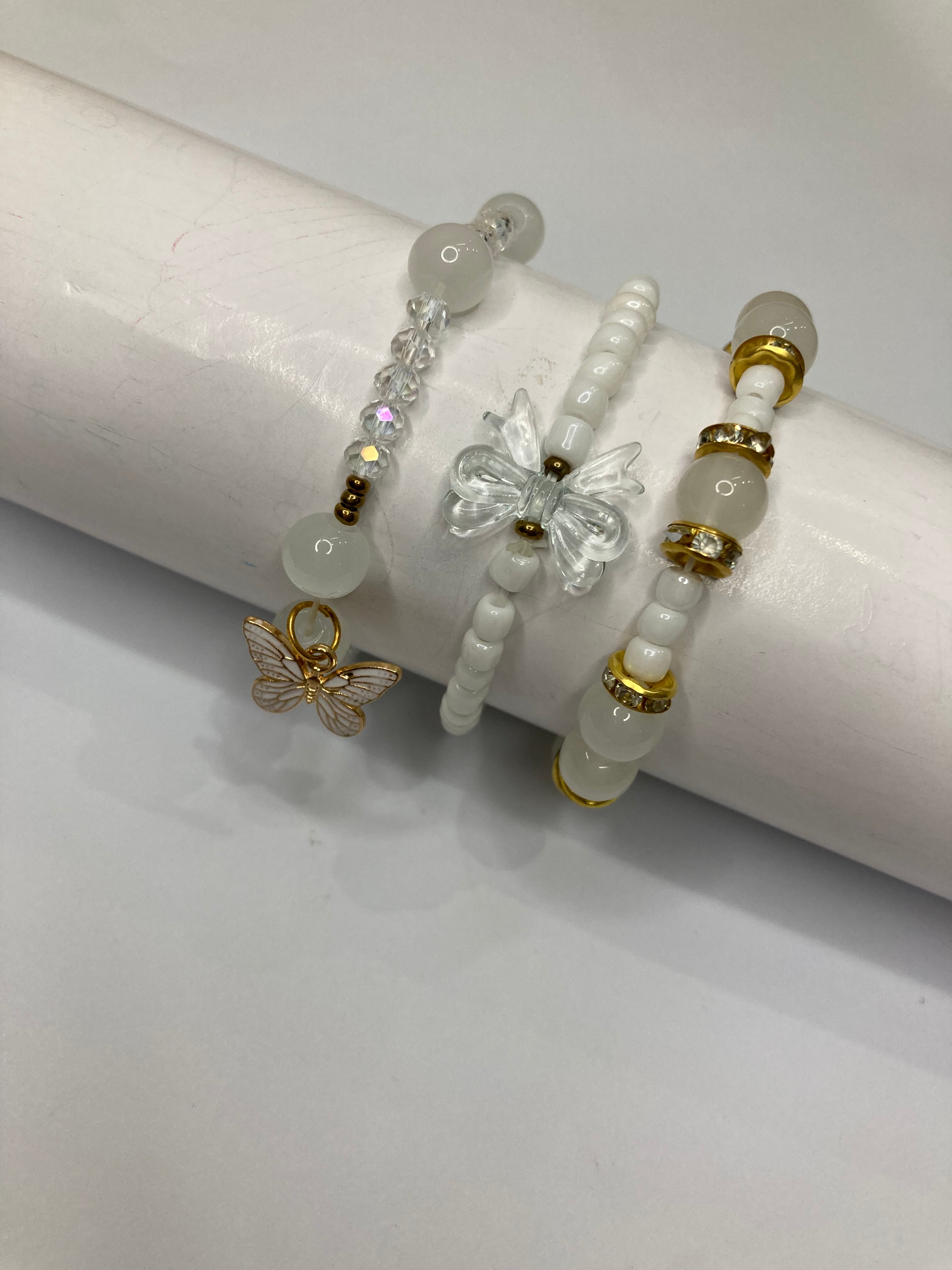 Fancy Beaded Bracelets - Set of 3 - White