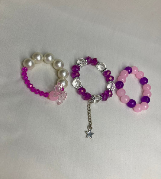 Beaded Bracelet set of 3 -Pink