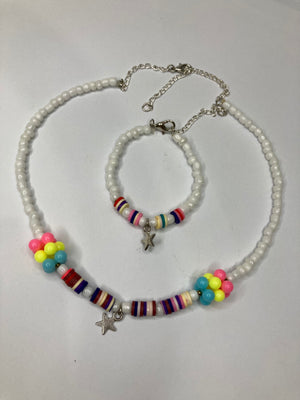 Girls Star Beaded Choker Set - White
