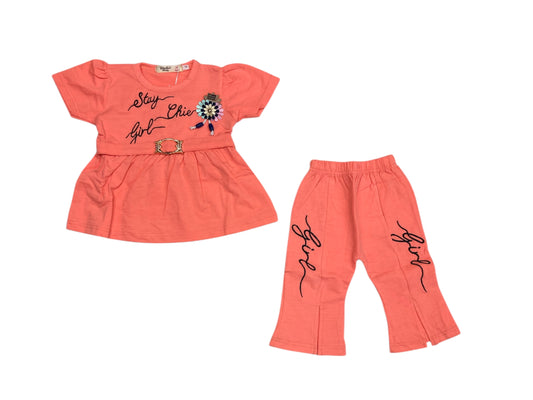 Girls Poplin Frock With Flapper - Peach