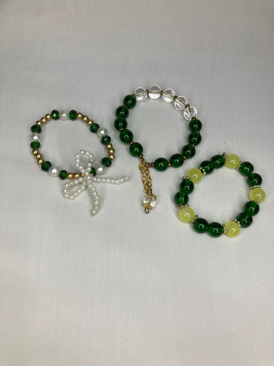 Beaded Bracelet set of 3 -Green