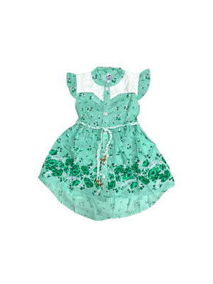 Girls Cotton Floral Print Suit 2pc- Seagreen