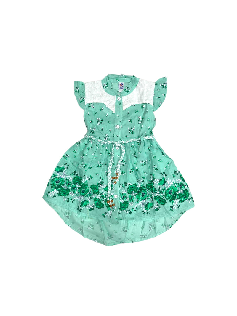 Girls Cotton Floral Print Suit 2pc- Seagreen