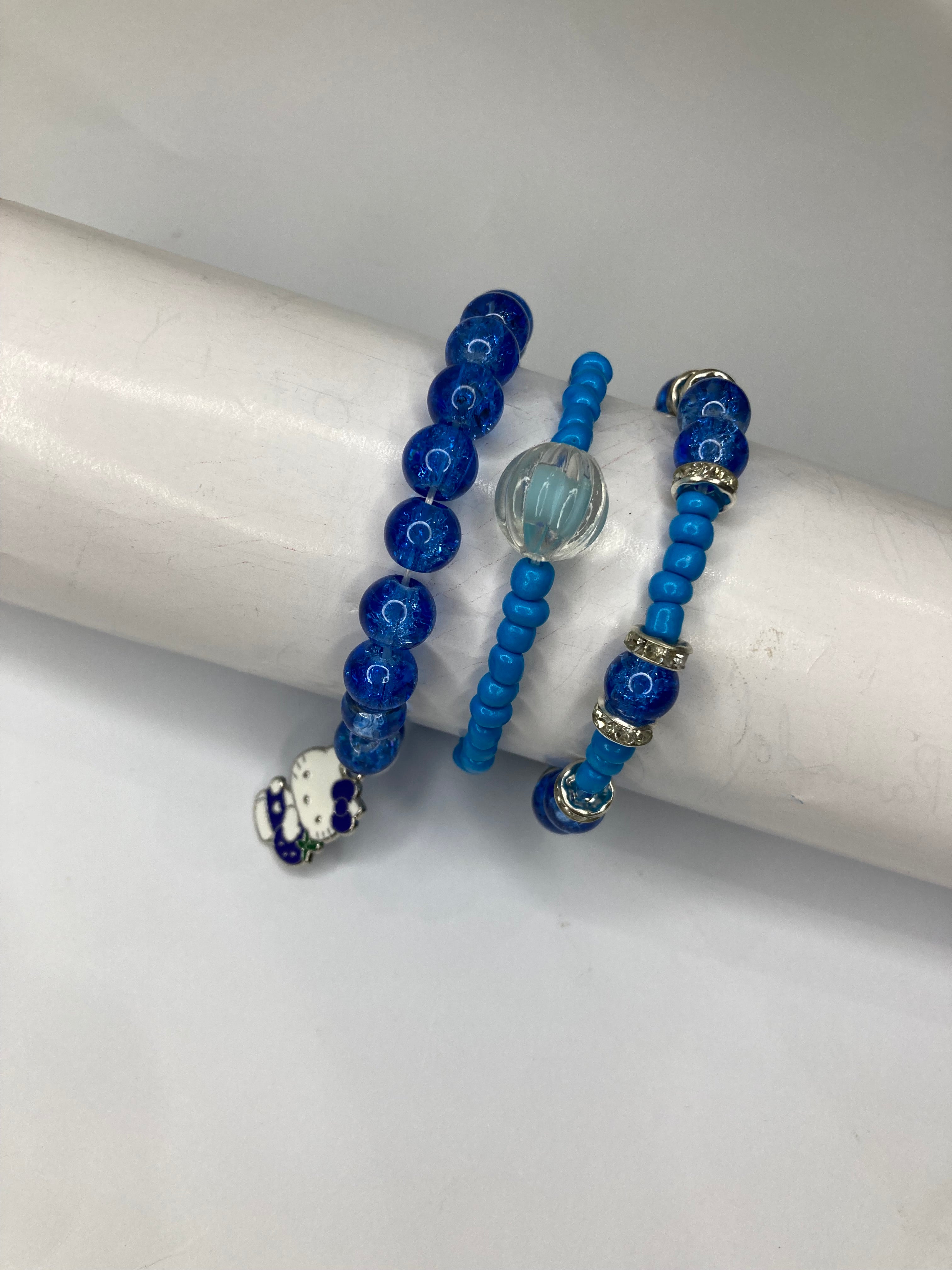 Fancy Beaded Bracelets - Set of 3 - Blue
