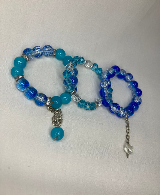 Beaded Bracelet set of 3 - Blue