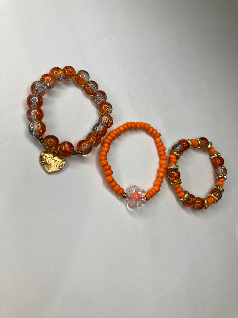 Fancy Beaded Bracelets - Set of 3 - Orange