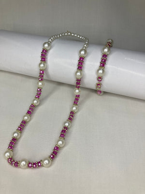 Girls Beaded Mala Set - Pearl Pink