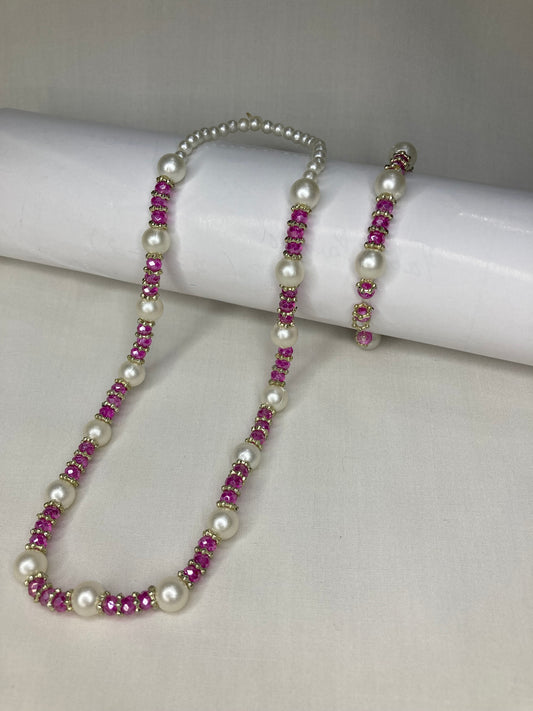 Girls Beaded Mala Set - Pearl Pink