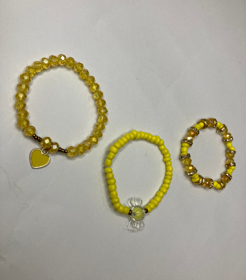 Fancy Beaded Bracelets - Set of 3 - Yellow
