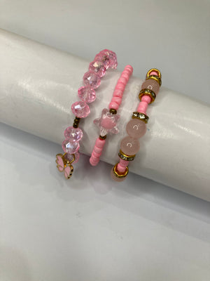 Fancy Beaded Bracelets - Set of 3 - Pink