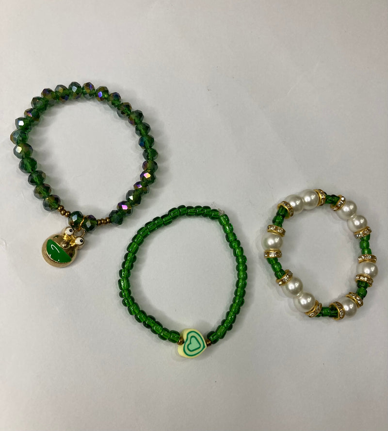 Fancy Beaded Bracelets - Set of 3 - Green