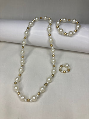 Girls Beaded Mala Set - Pearl Golden