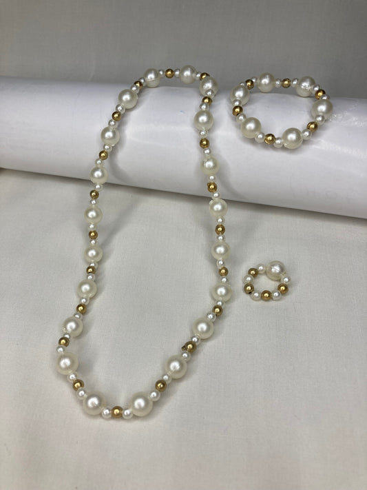 Girls Beaded Mala Set - Pearl Golden