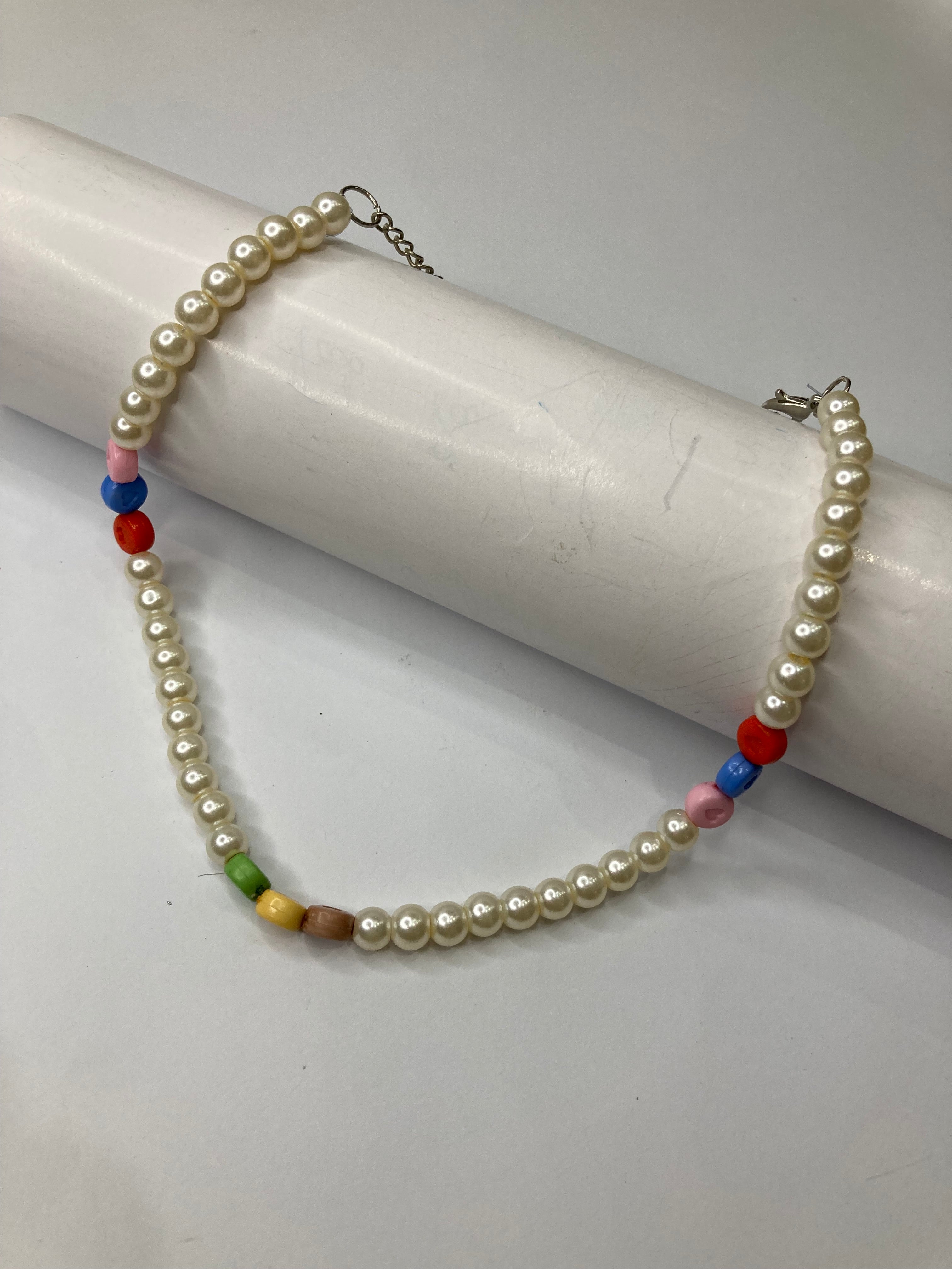 Girls Heart Beaded Choker - Pearl