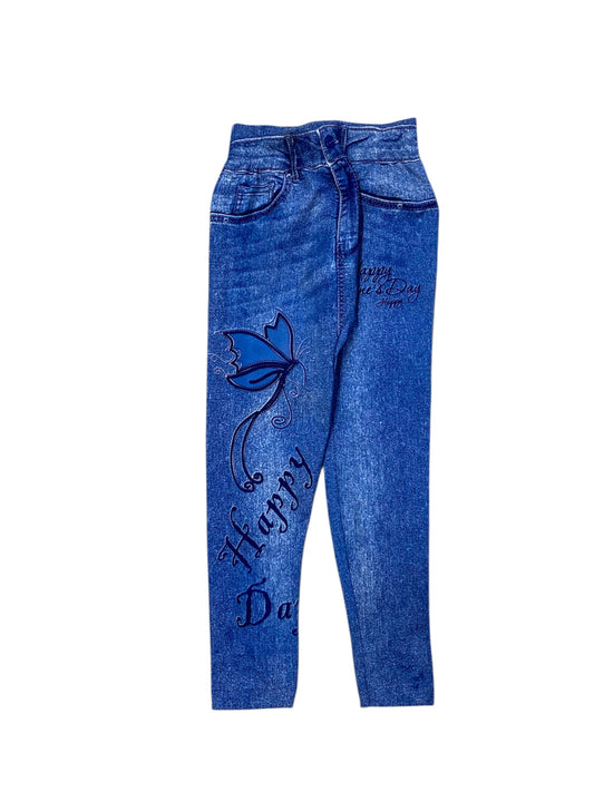 Butterfly Print Tights - Dark Blue