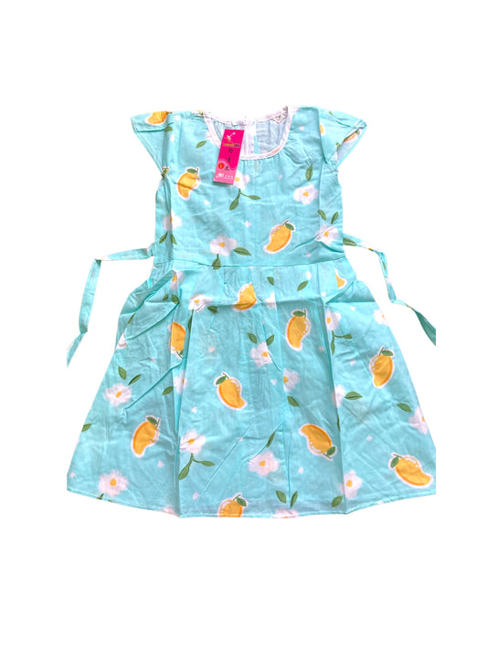 Girls Fruity Print Frock - Skyblue