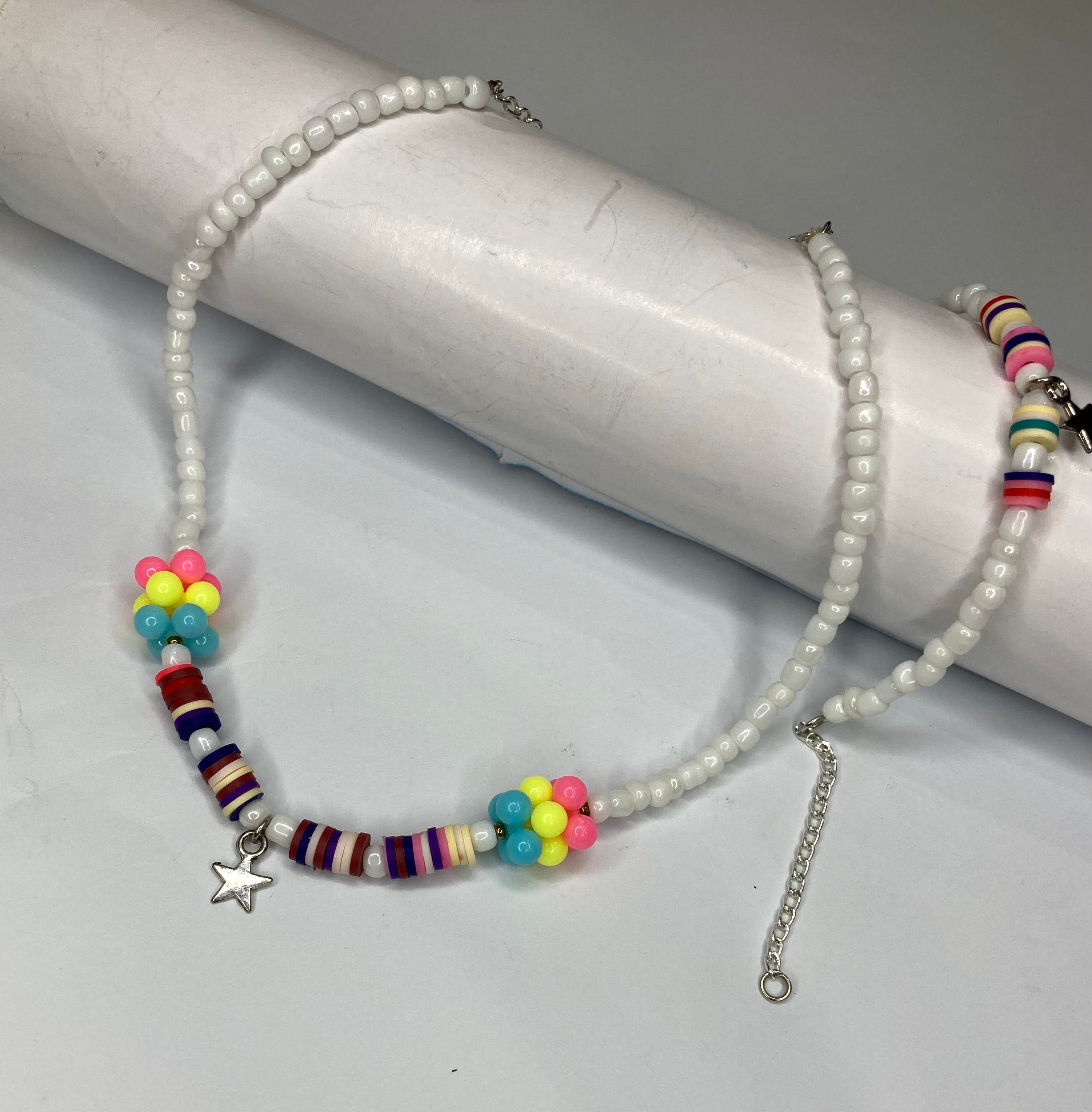 Girls Star Beaded Choker Set - White