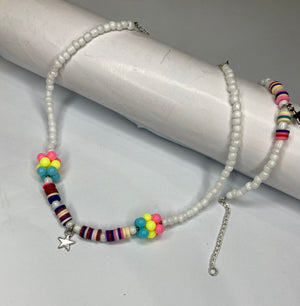 Girls Star Beaded Choker Set - White