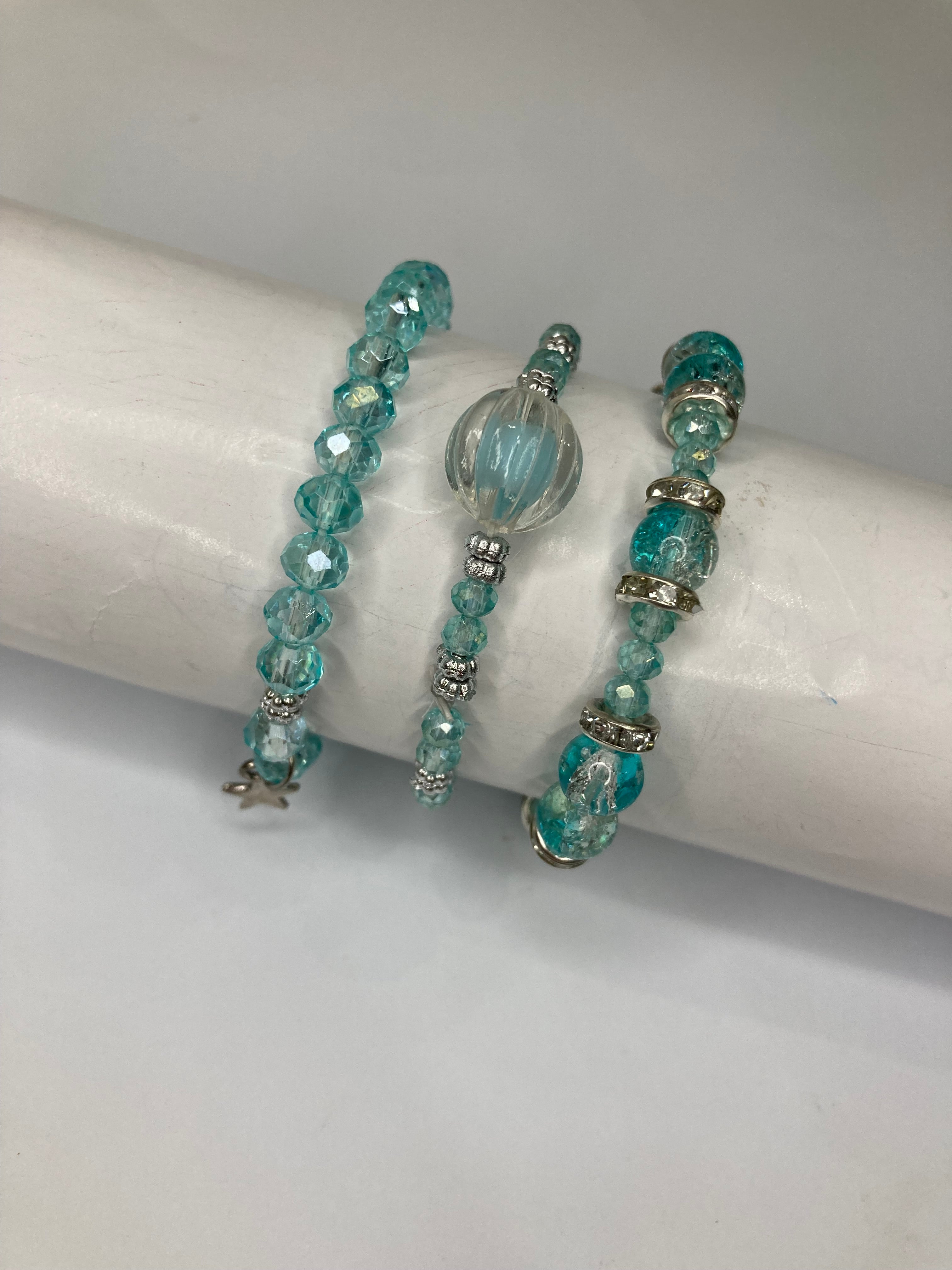 Fancy Beaded Bracelets - Set of 3 - Skyblue