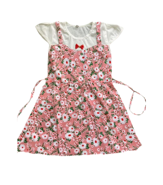 Girls Flower Print Frock - Peach