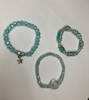 Fancy Beaded Bracelets - Set of 3 - Skyblue