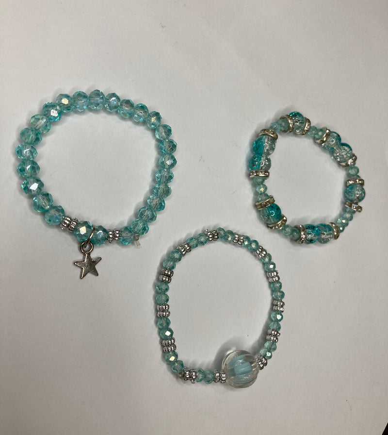Fancy Beaded Bracelets - Set of 3 - Skyblue