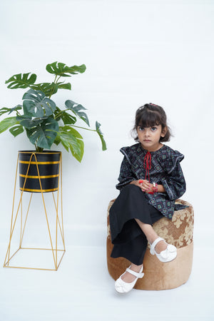 Girls Block Print Co-ord Set - Black
