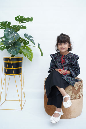 Girls Block Print Co-ord Set - Black