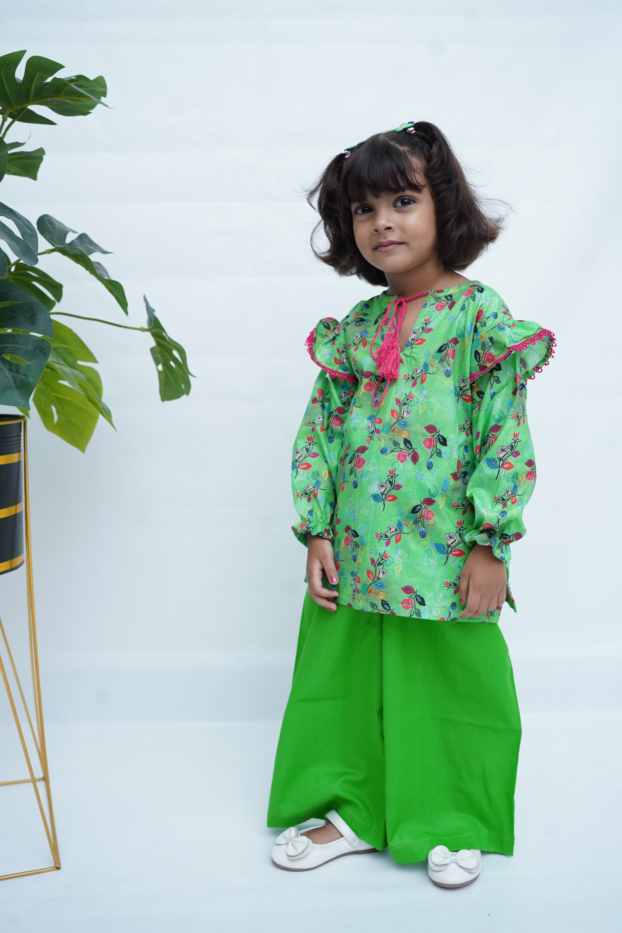 Girls Printed Flower Co-ord Set - Green