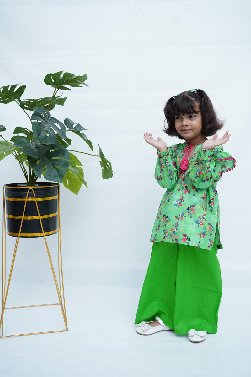 Girls Printed Flower Co-ord Set - Green