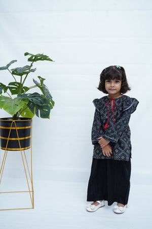 Girls Block Print Co-ord Set - Black