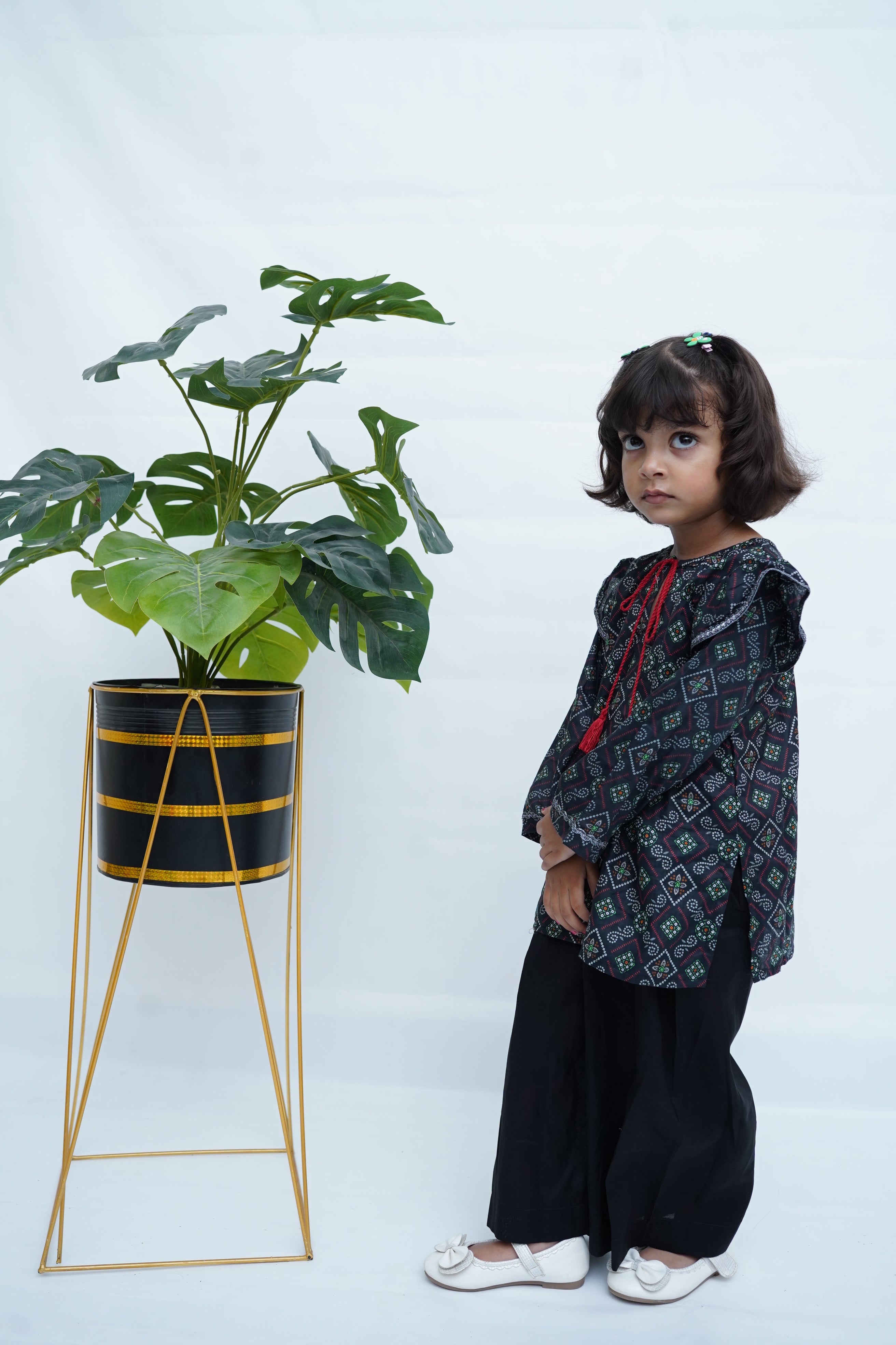Girls Block Print Co-ord Set - Black