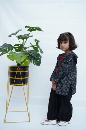 Girls Block Print Co-ord Set - Black
