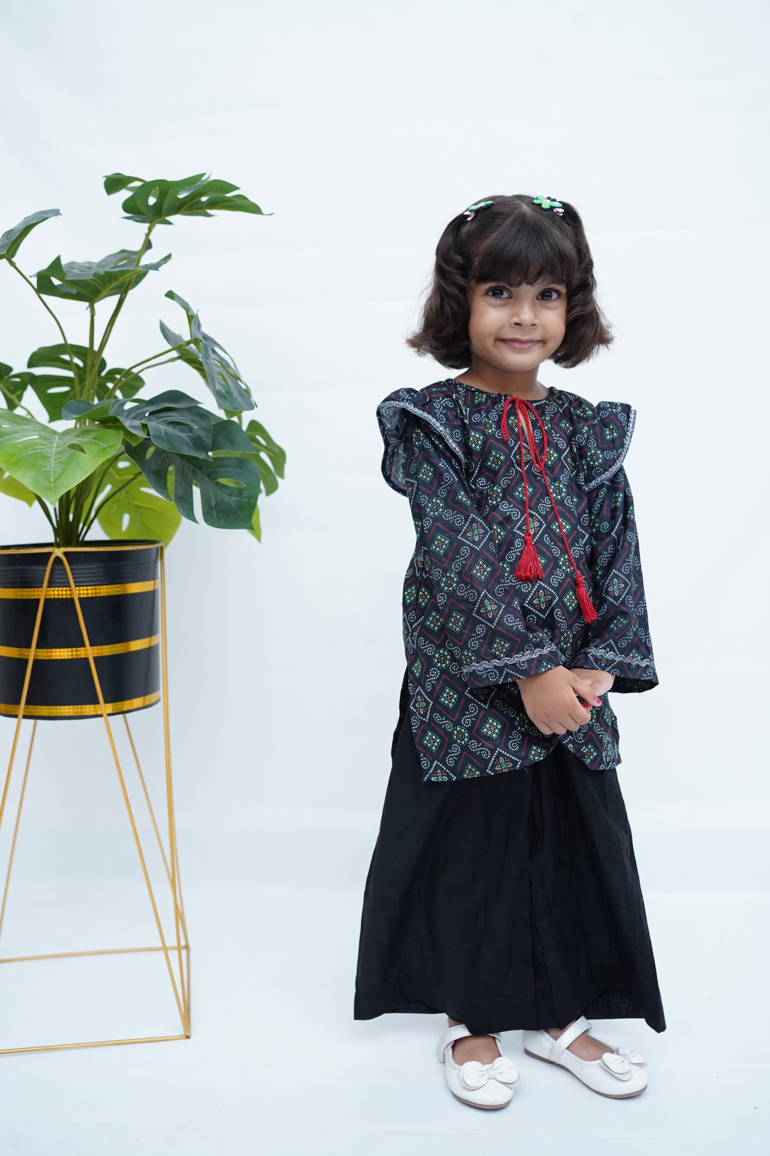 Girls Block Print Co-ord Set - Black