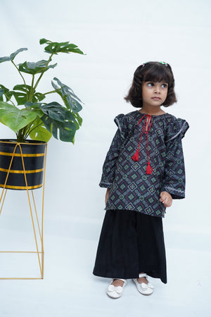 Girls Block Print Co-ord Set - Black
