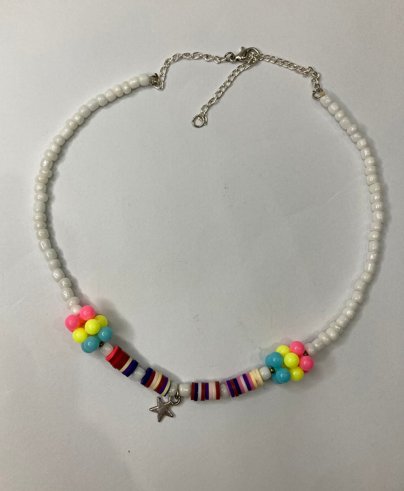 Girls Star Beaded Choker Set - White