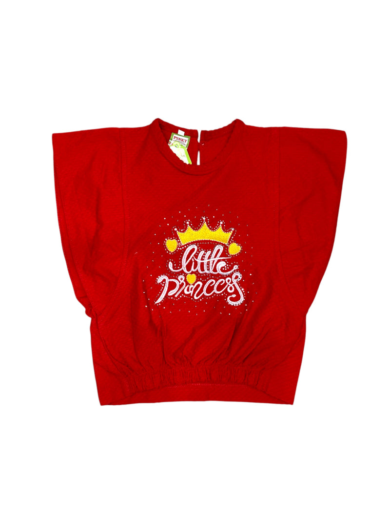 Girls Princess Top With Denim Pant - Red