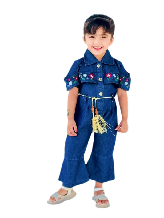 Girls Jumpsuit Denim Print