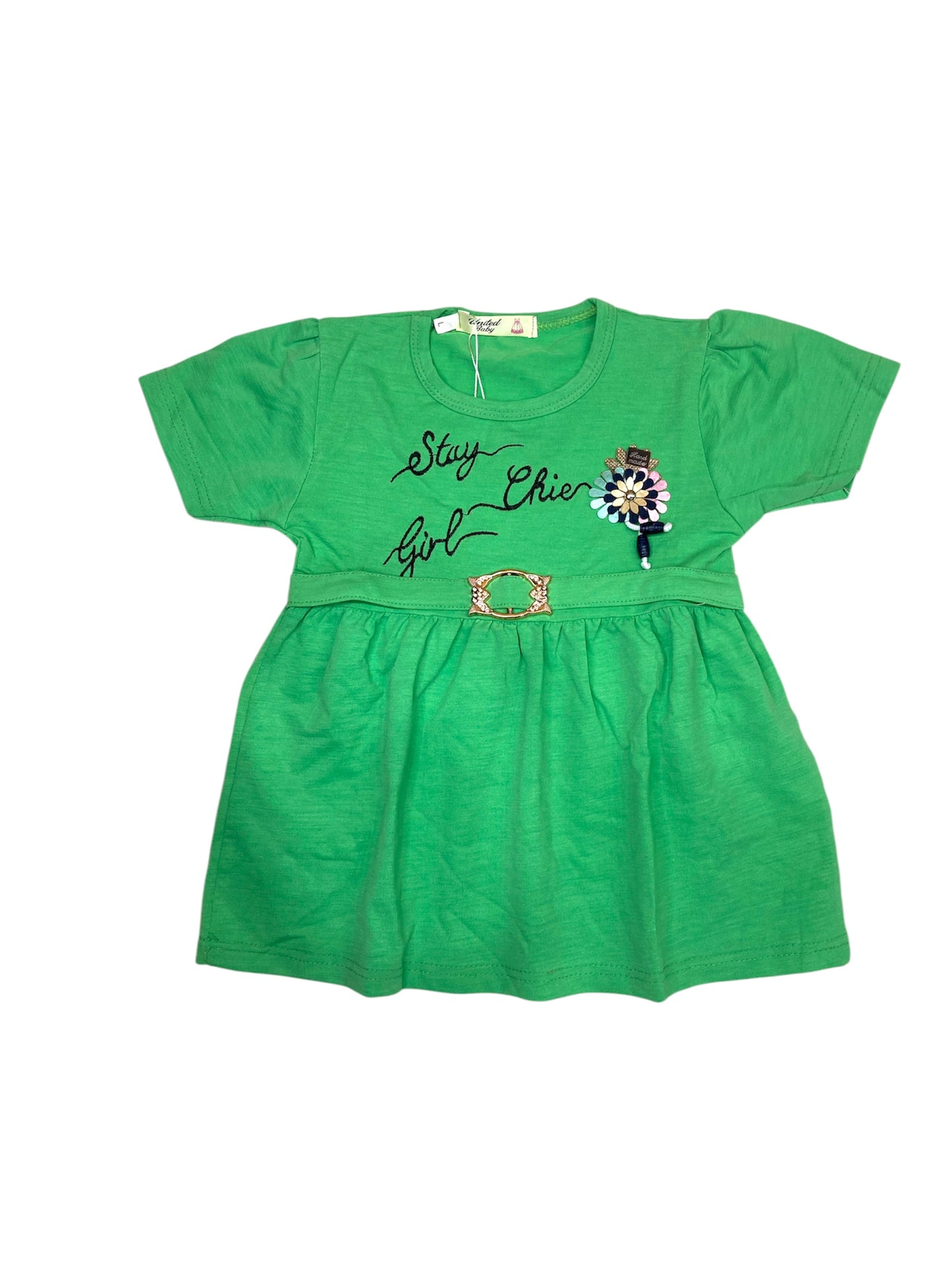 Girls Poplin Frock With Flapper - Green