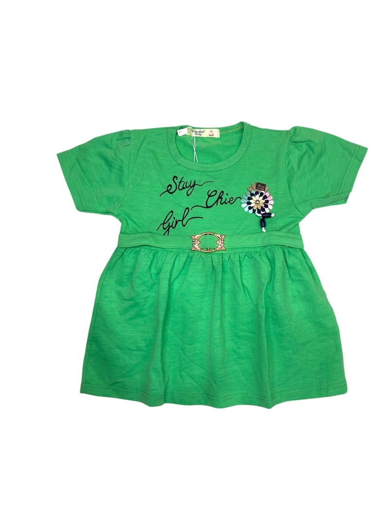 Girls Poplin Frock With Flapper - Green