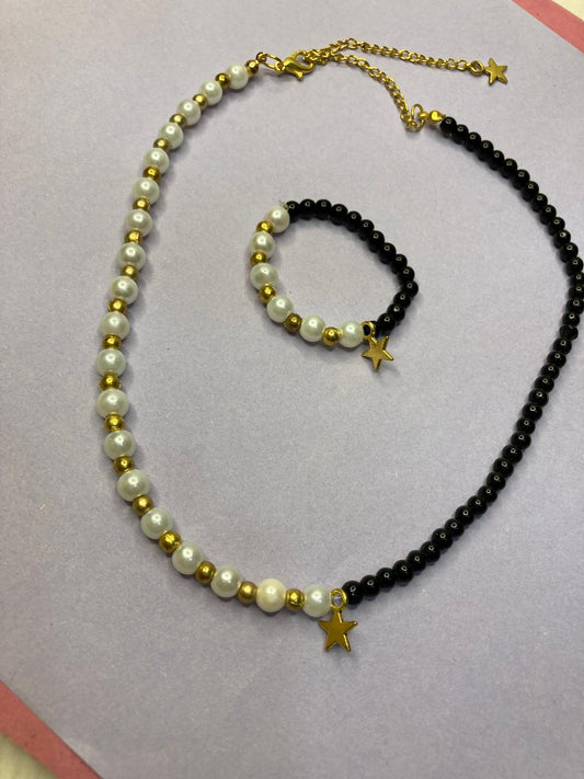 Girls Beaded Mala Set - Black & Gold