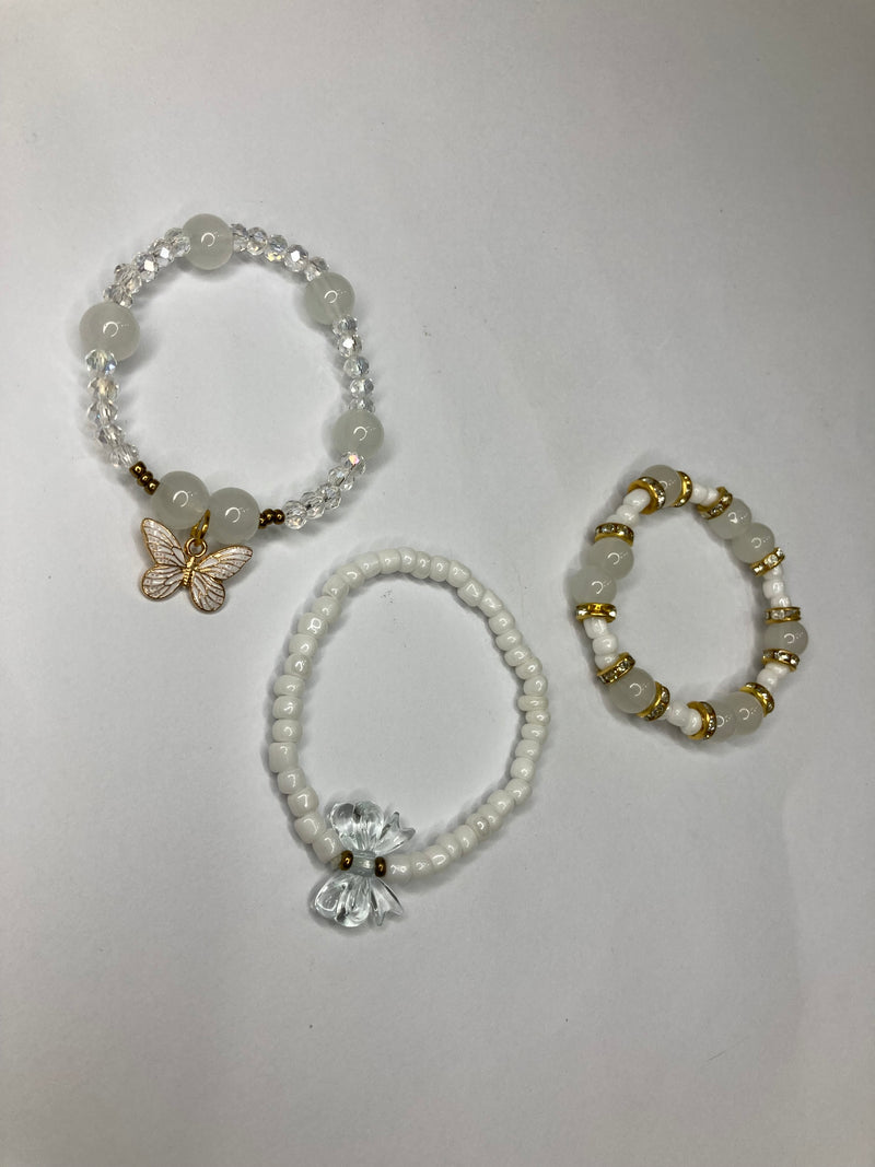 Fancy Beaded Bracelets - Set of 3 - White