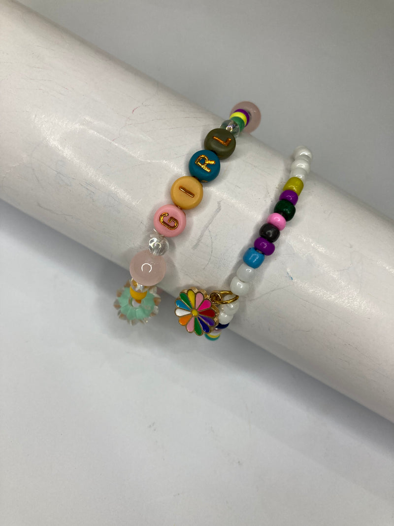 Girls Beaded Charm Bracelet - Set of 2
