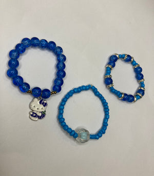 Fancy Beaded Bracelets - Set of 3 - Blue