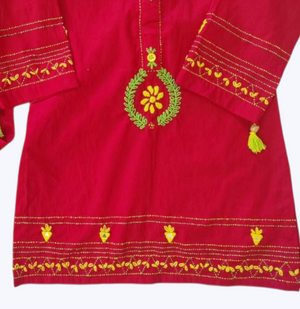 Girls Hand Embrioded Co-ord  Set - Red
