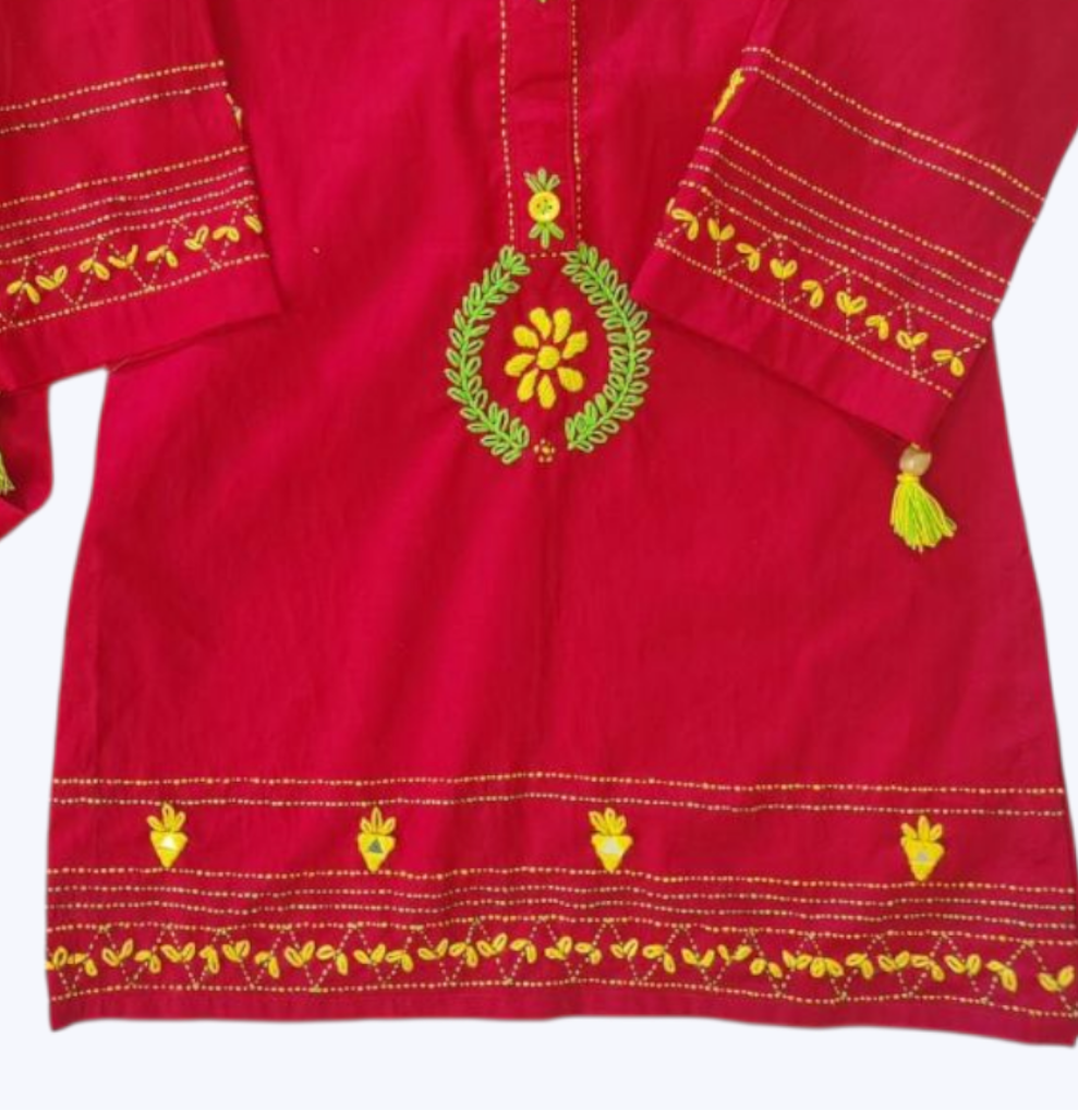 Girls Hand Embrioded Co-ord  Set - Red