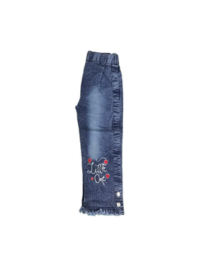 Girls Princess Top With Denim Pant - White