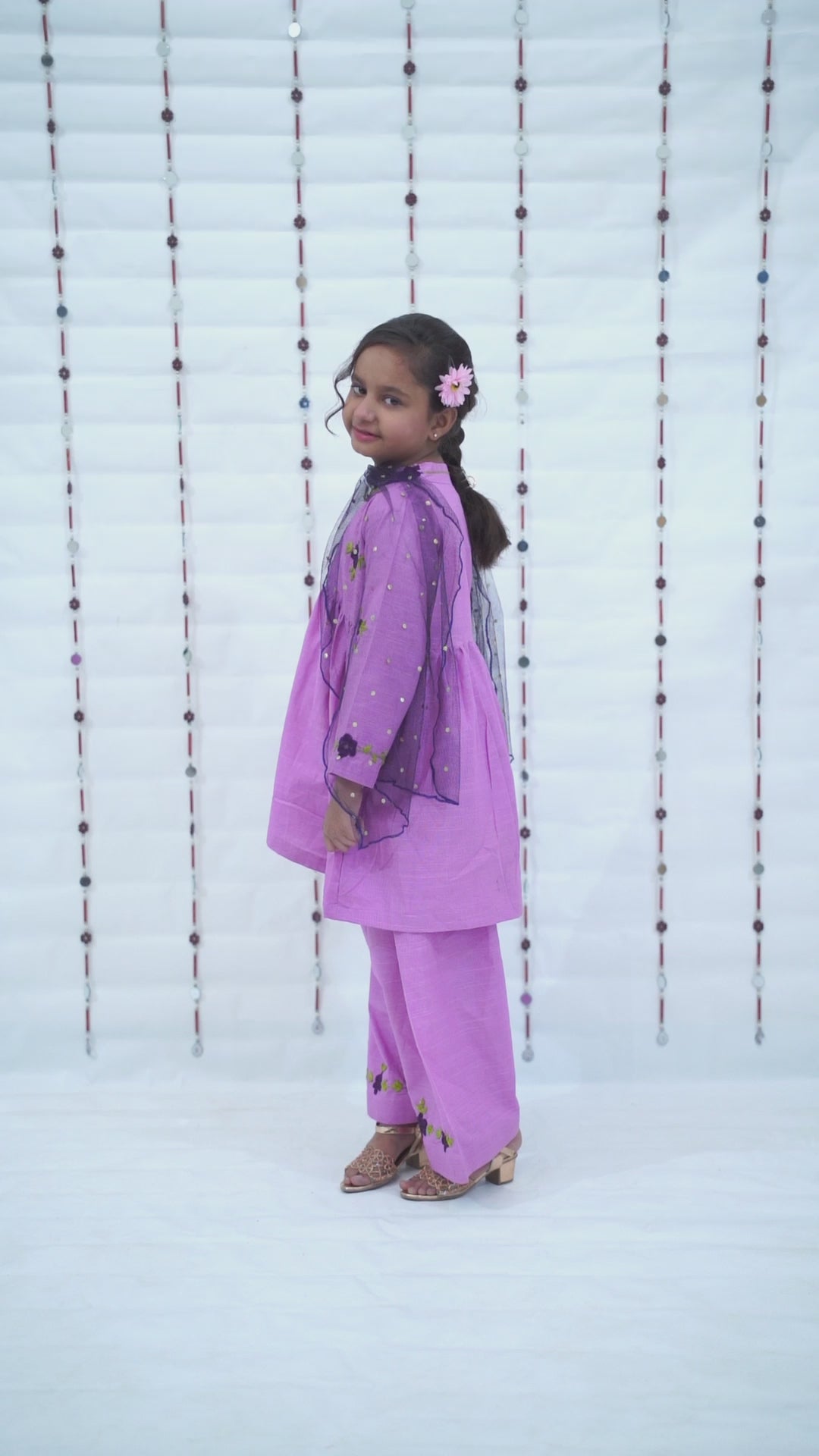 Girls Khaddar Embroided Frock With Farshi Shalwar Suit - Lavender