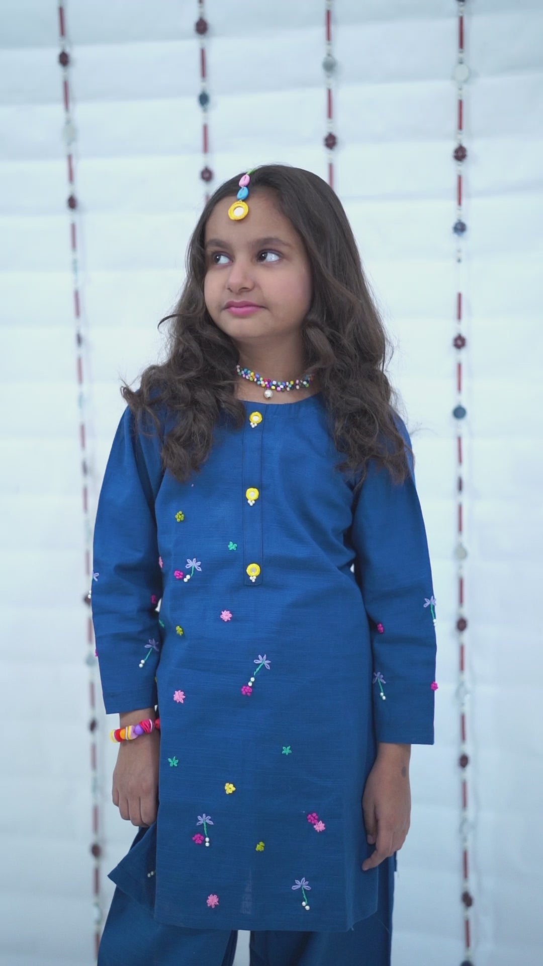 Girls Khaddar Embroided Suit -Zinc Blue